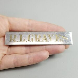 Vintage R.L. Graves Engrave Rectangle Name Plate Brooch, Silver Tone Lapel Pin